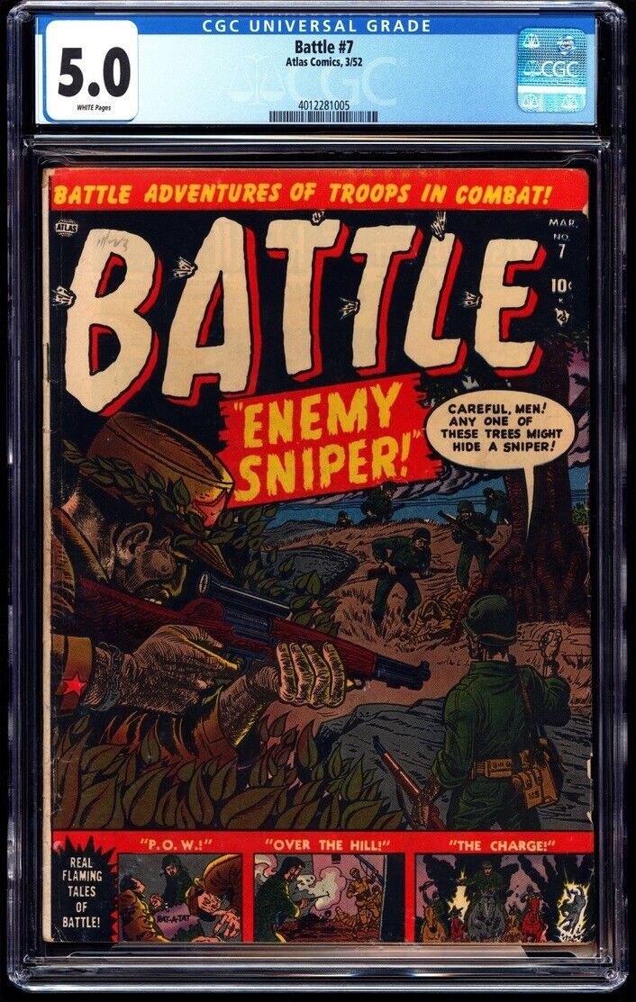 Battle #7 CGC 5.0 WP Atlas (1952) - Pre-Code War Cover